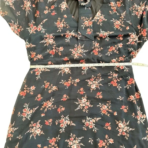 CITY CHIC Floral Chiffon Midi Dress Tie Neck Ruffle Hem Plus Size 22 🌸🖤 - Picture 7 of 9